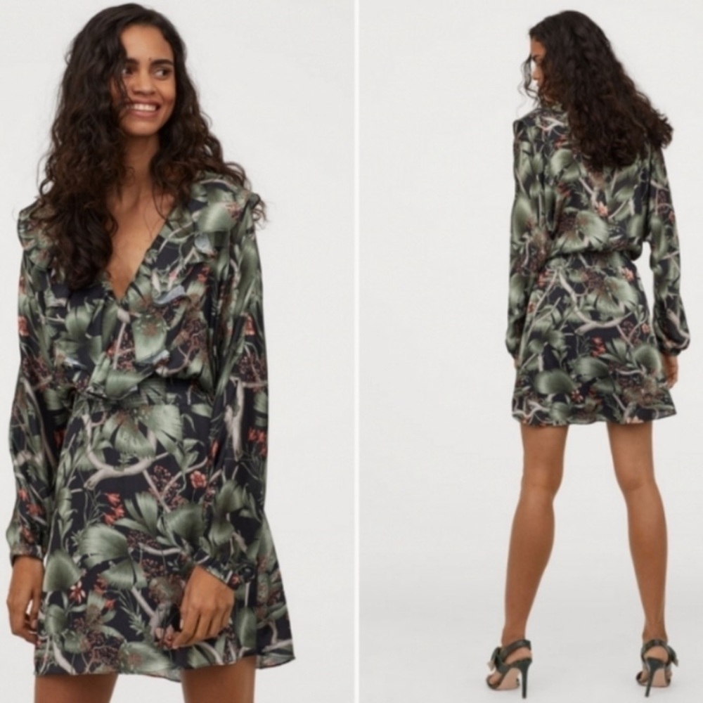 Johanna Ortiz H&M Collab Green Tropical Pront Ruffled Mini Dress